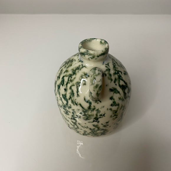 Tiny Ceramic Green and Cream Jug Vase -Made in Vermont - Picture 3 of 6